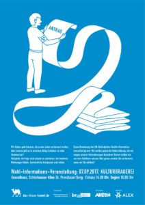 Plakat der Wahl-Informations-Veranstaltung "Das blaue Kamel"