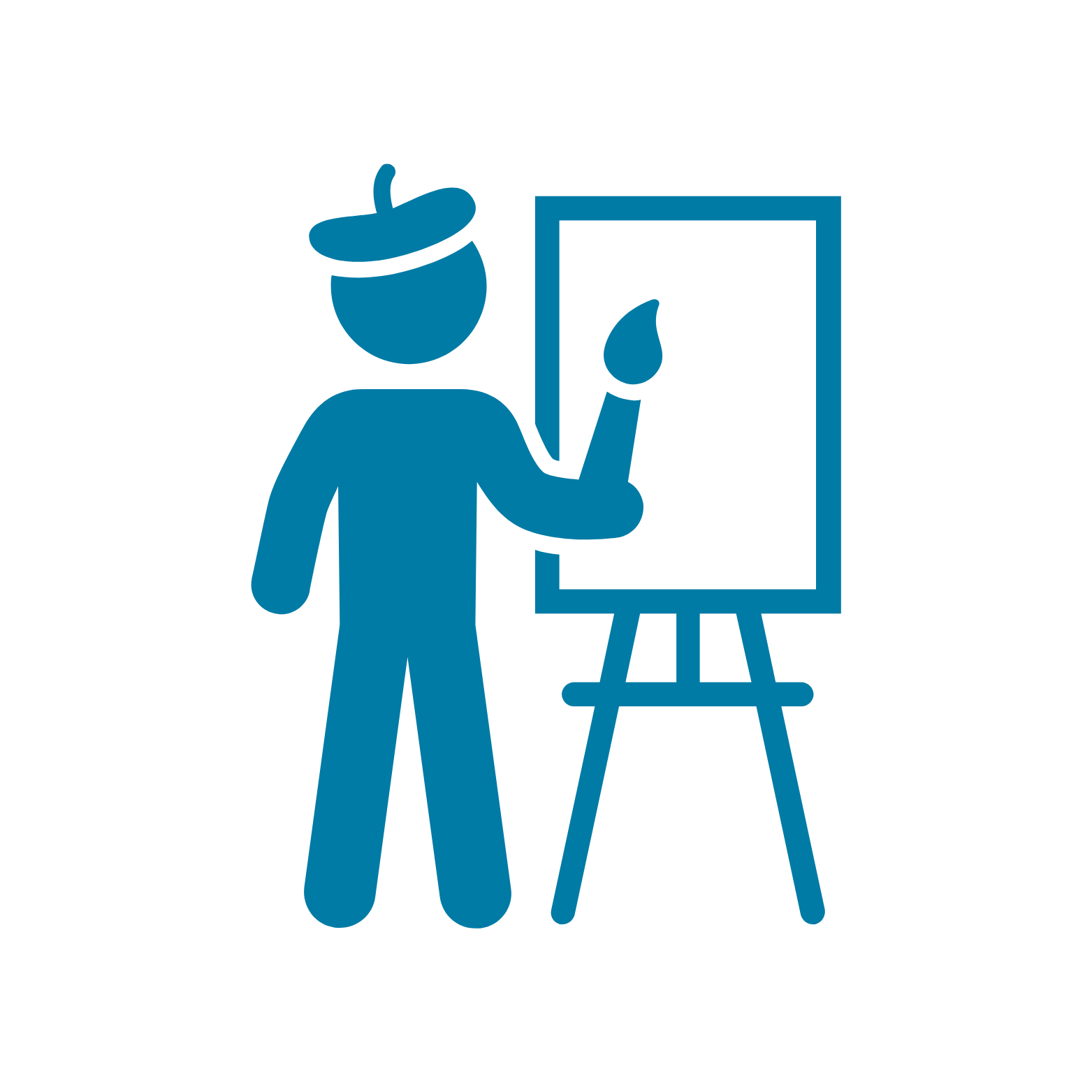 Icon: Eine Person steht mit einem Pinsel vor einer Leinwand